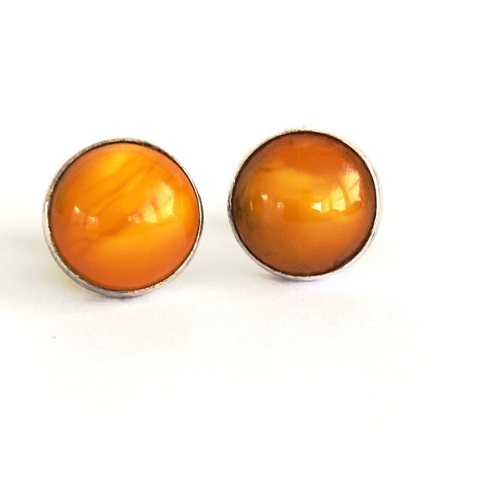 Orange and Sterling Silver Stud Earrings